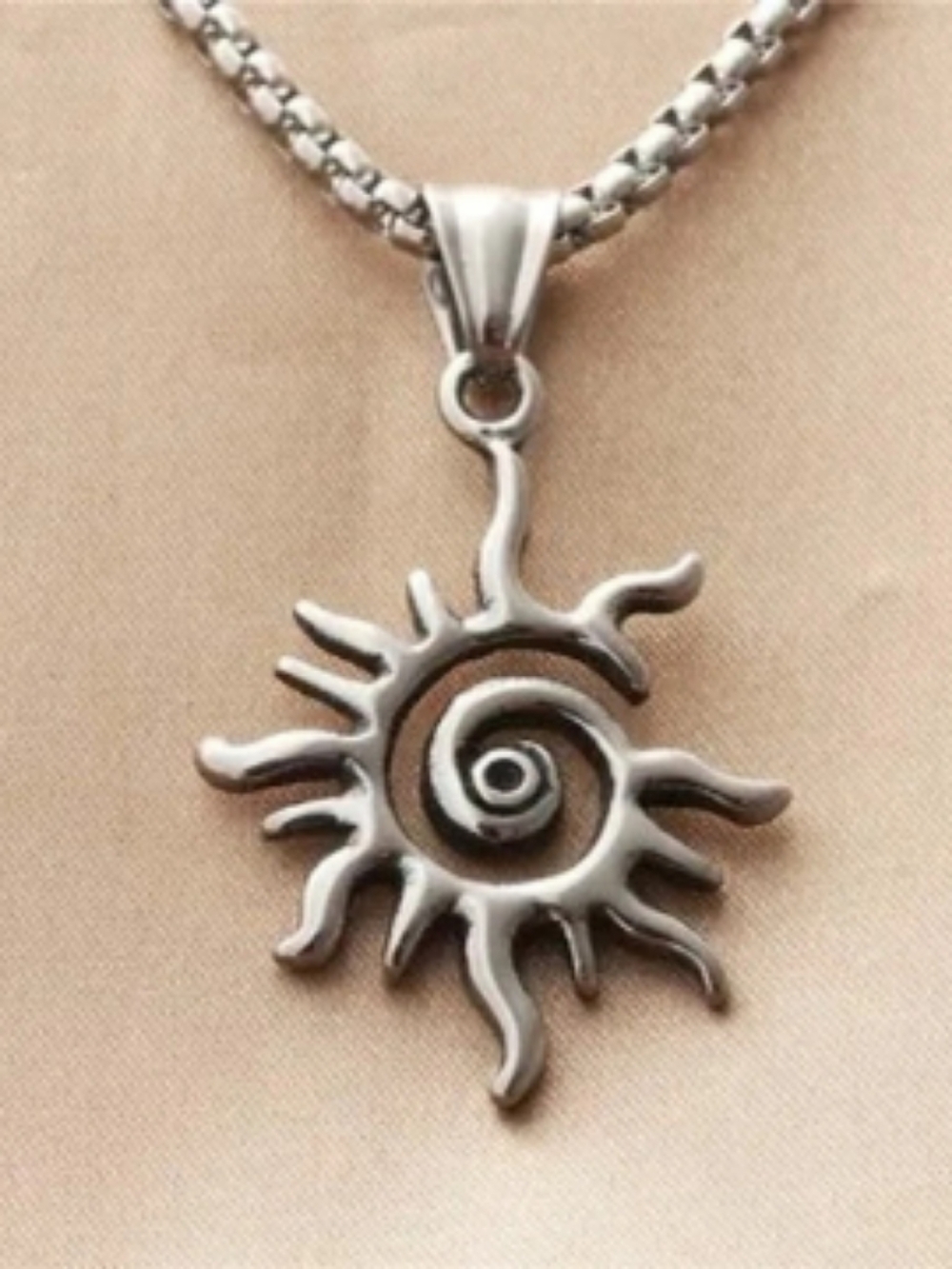 Spiral Sun Pendant Necklace in Silver